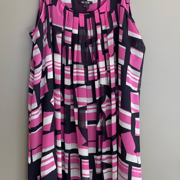 Nic + Zoe Block Party Dress Maxi Midi Pink Black Grey Geometric Print Flowy 2X - Picture 11 of 16